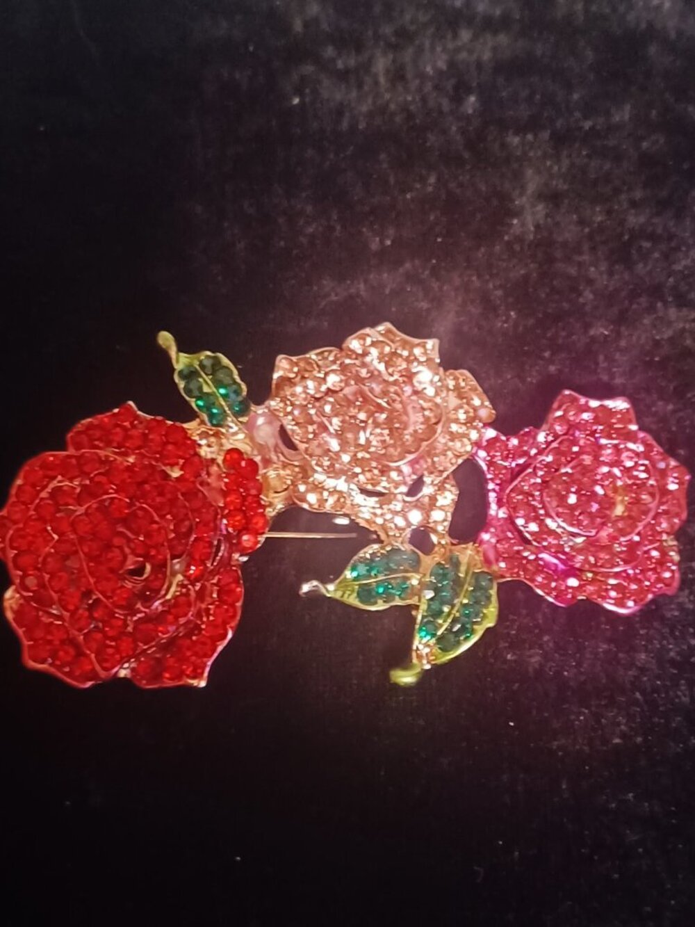 Sparkling Rose Trio Brooch